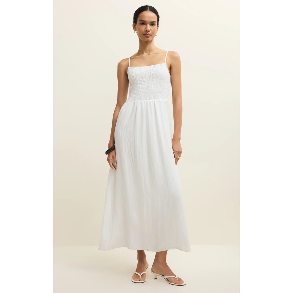 NWT Z Supply White Bayside Airy Gauze Maxi Dress S Smocked Bodice ZD252649